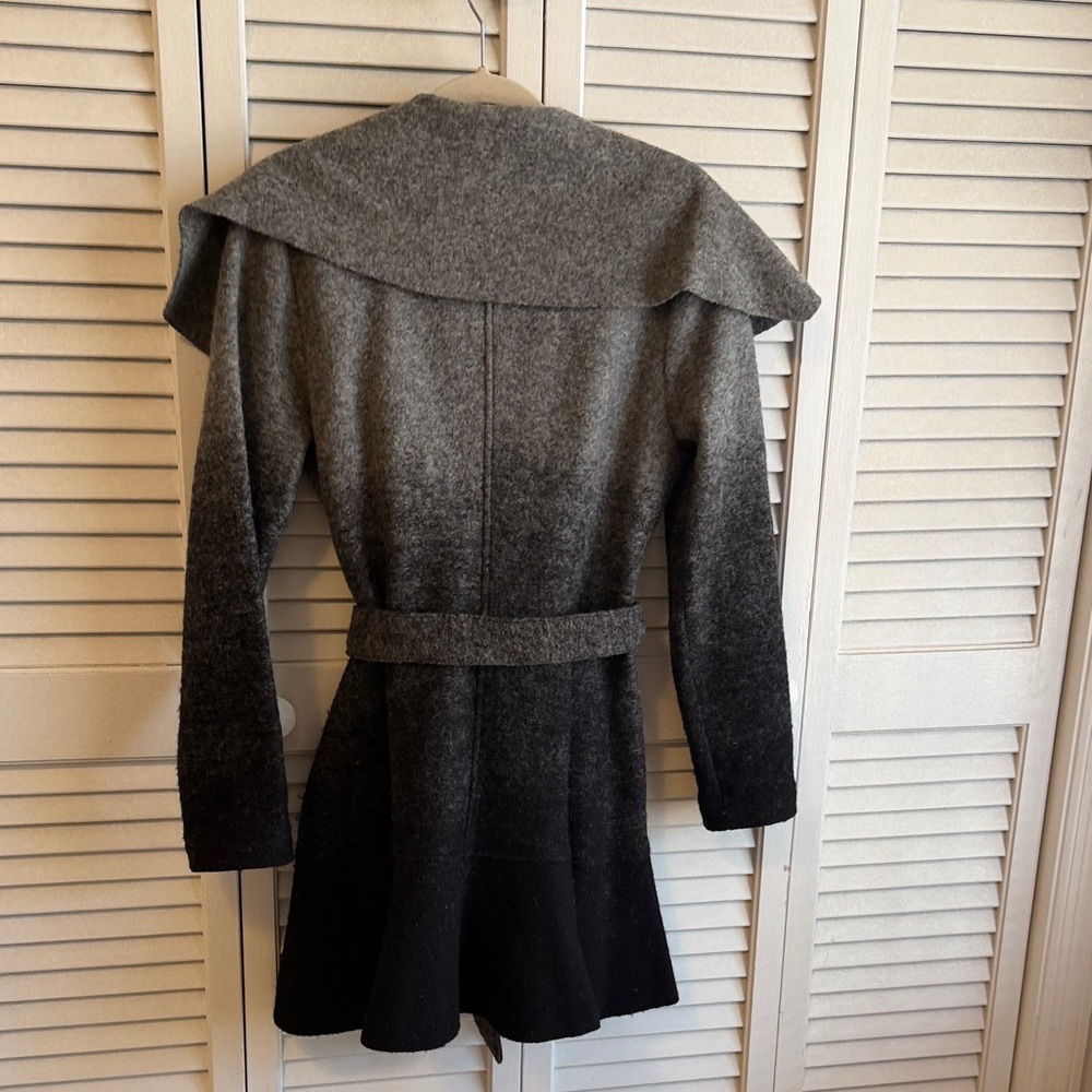 White House Black Market Gray-to-Black Ombre Belted Coat - Picture 3 of 7